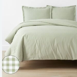 The Company Store Kids Gingham Organic Cotton Duvet Cover Set - Moss, Full/Queen